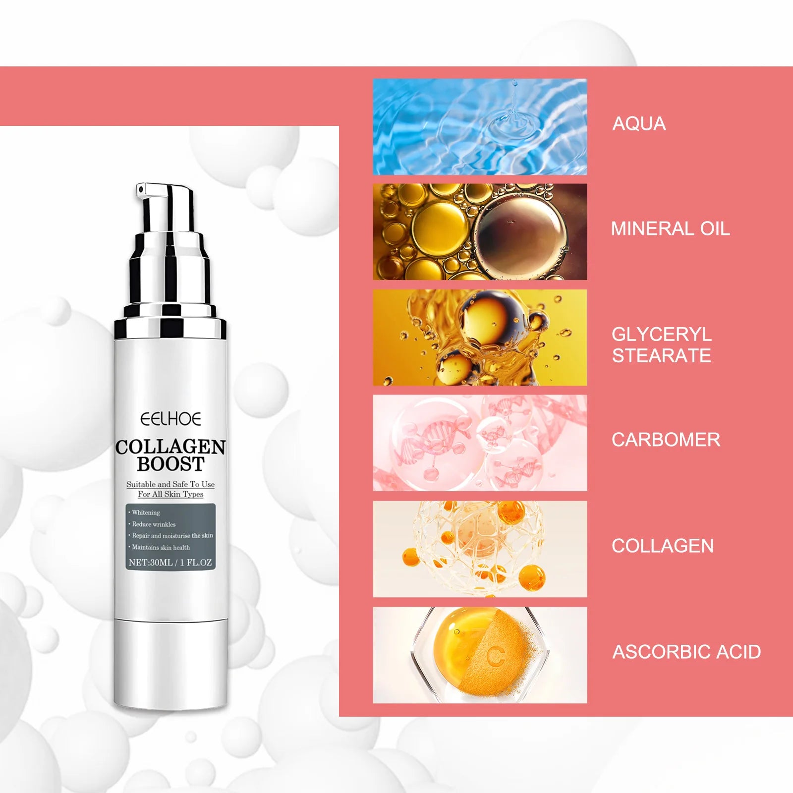 EELHOE Collagen Booster Face Cream Moisturizing Firming Skin Care for Women Reduces Wrinkles Fine Lines Hyaluronic Acid Skincare Oasis Select