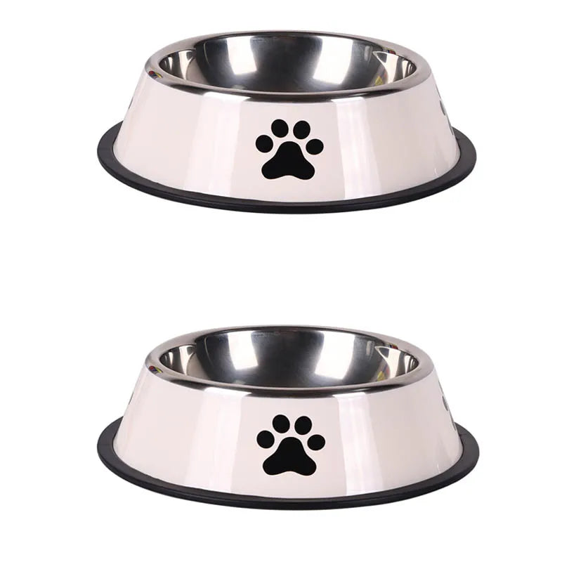 Stainless steel pet bowl cat bowl dog food bowl multiple specifications anti-fall food bowl large capacity feeding pet supplies Oasis Select white-2pcs S