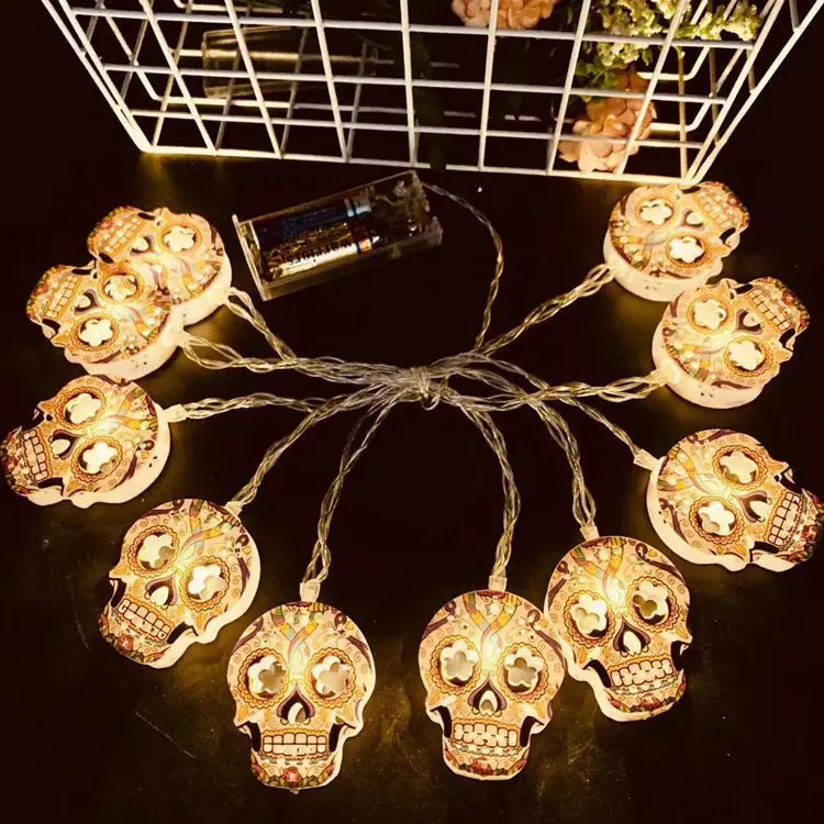 LED Halloween Decorative Light String Pumpkin Ghost Evil Devil's Eye Skull Party Festival Atmosphere Light Oasis Select Skull 3 USB 6m 40light
