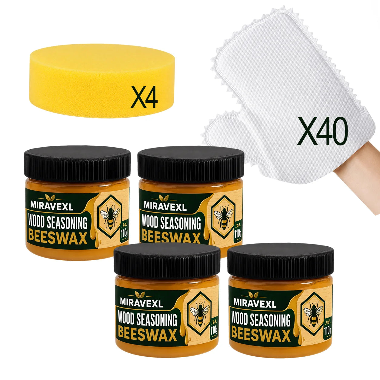 Wood Seasoning Beeswax 30g/110g Furniture Polish Wax Kit with Sponge 10 Lazy CleaningGloves for Wood Care Maintenance Clean Kit Oasis Select 440g