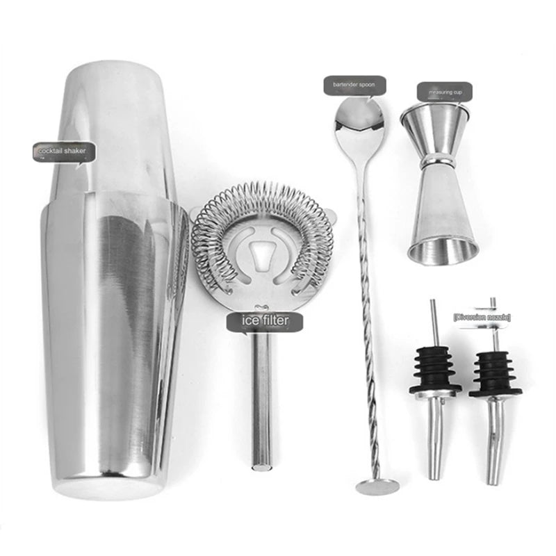 Stainless Steel Boston Mixer Set Bartending Kit Bar Tools With Cocktail Recipe, Pourer Muddler Jigger Oasis Select