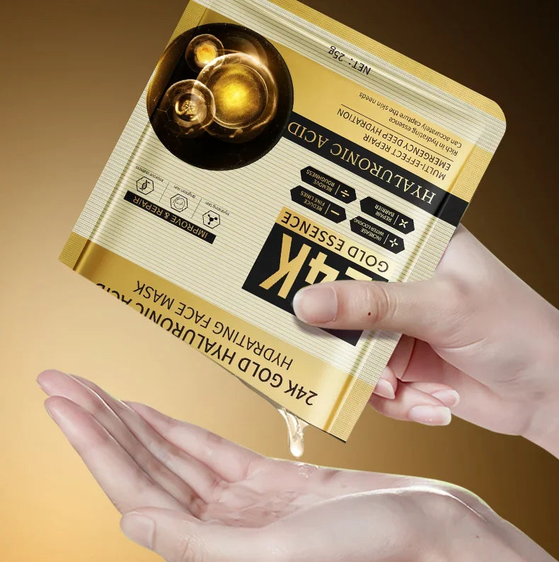 10-Pack 24K Gold Hyaluronic Acid Face Masks – Korean Skincare Facial Sheet Mask Oasis Select