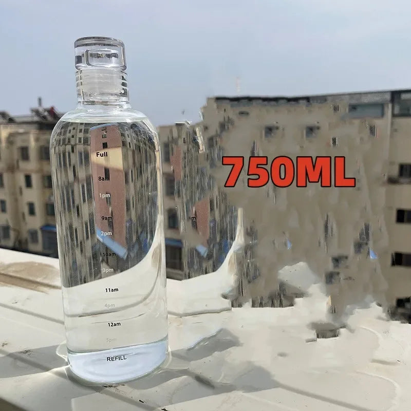 300-1000ml Glass Water Bottle Large Capacity with Time Marker Cover for Water Drink Outdoor PortableTransparent Milk Juice Cup Oasis Select 750ml 300-1000ml