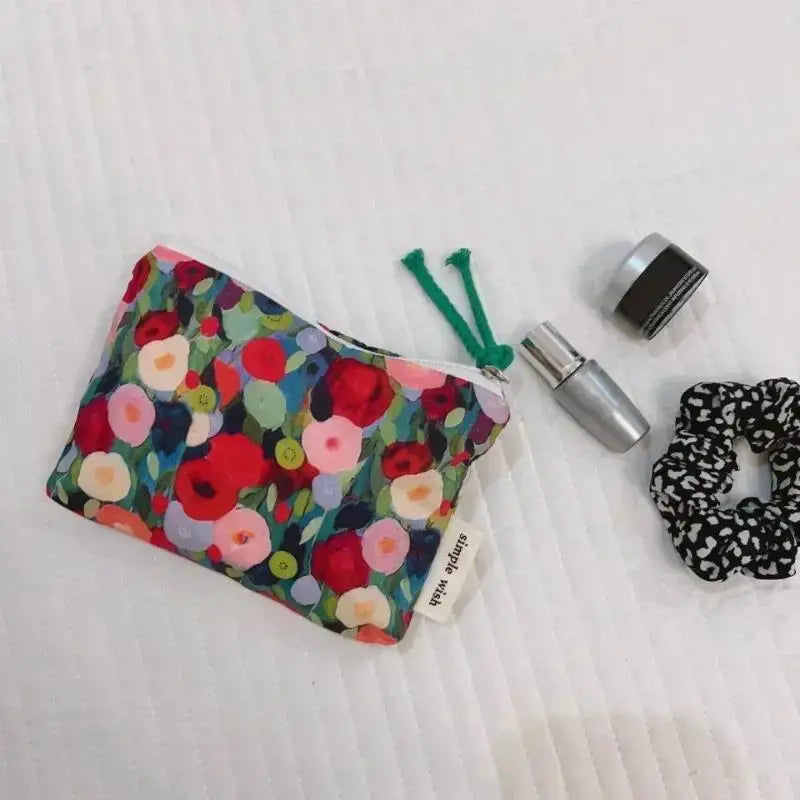 Floral Cotton Mini Cosmetic Pouch | Travel Makeup Organizer Cosmetic Pouch Oasis Select A7
