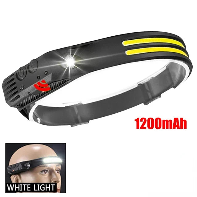 KDULIT LED Sensor Headlamp USB Rechargeable Multifunctional Head Torch Outdoor Camping Fishing Hunting COB Headlight Work Light Oasis Select 2-White