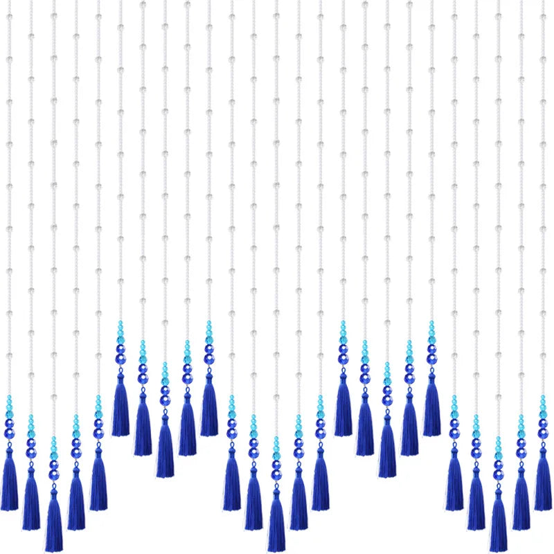 Punch free new style bead curtain blue tassel crystal partition curtain living room decorative curtain room decoration Oasis Select