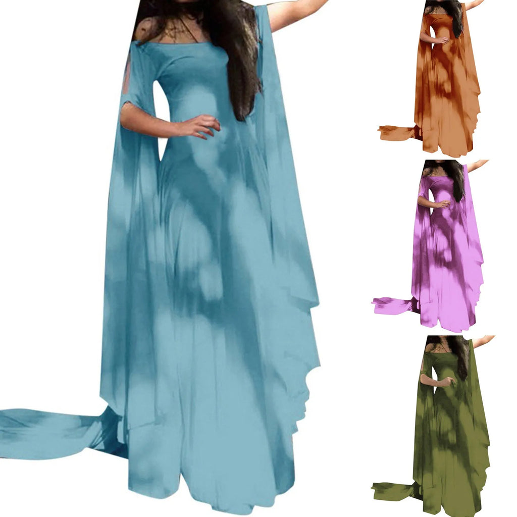 Women Halloween Dress Retro Cosplay Vintage Party Club Elegante Solid Off Shoulder Dress Maxi Funny Halloween Elf Dress Oasis Select
