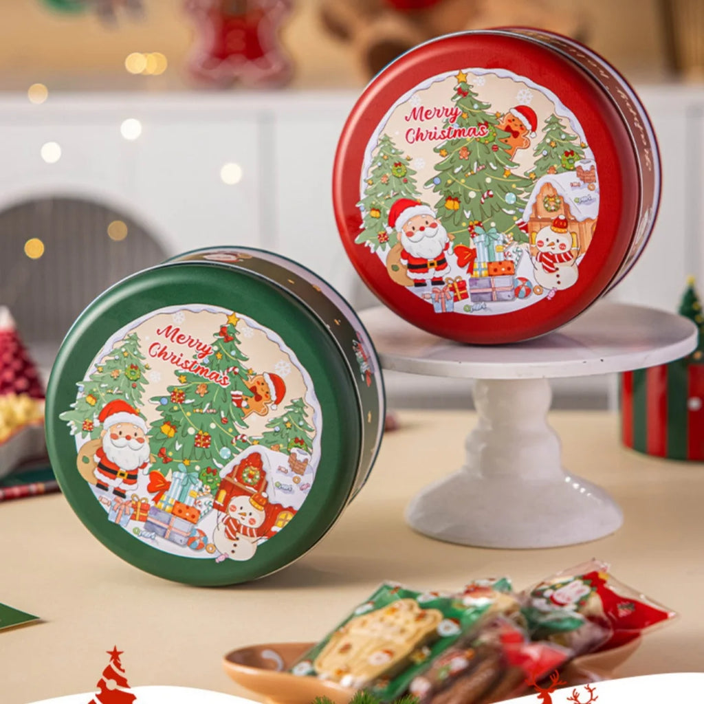 Round Christmas Tinplate Candy & Cookie Gift Tin Box | Santa
