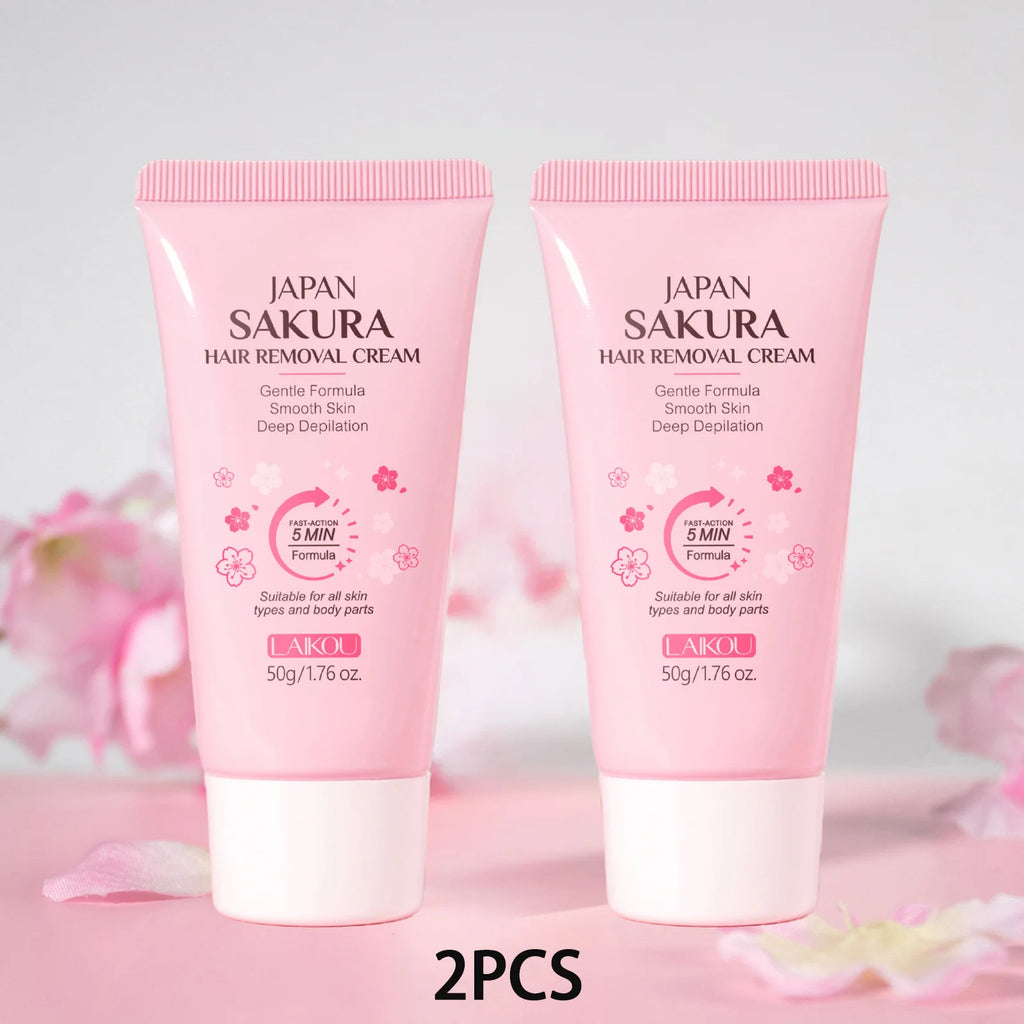 LAIKOU Sakura Hair Removal Cream 50g Gentle Depilatory Cream For Men Women Body Armpit Legs Moisturizing Smooth Skin Hair Remove Oasis Select 2PCS