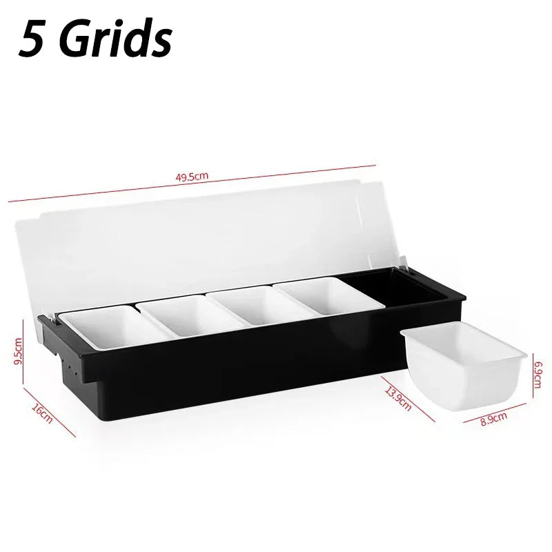 Fruit Box Condiment Container 4-6 Grids With Lid Large Capacity Bar Divided Fruits Bowl Household Seasonin Box Food Storage Oasis Select one size 5 Grids