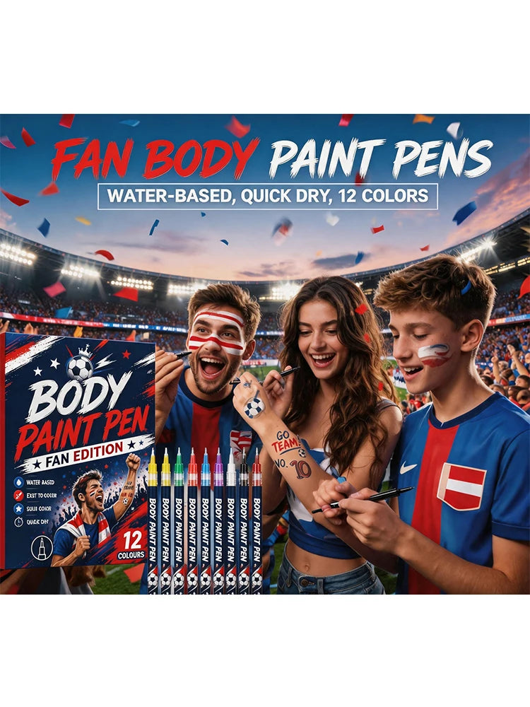 Sports Fan Body Paint Markers, 12 Vibrant Colors Waterproof Water-Based Face & Body Pens for Game Day & Carnival Oasis Select