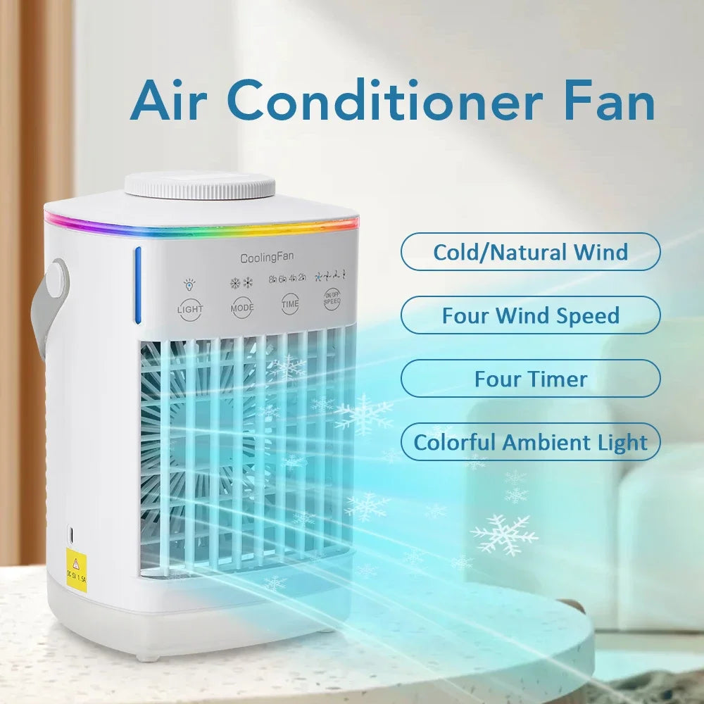 Portable USB Mist Fan 700ml – 3 Speeds, RGB Light & Timer