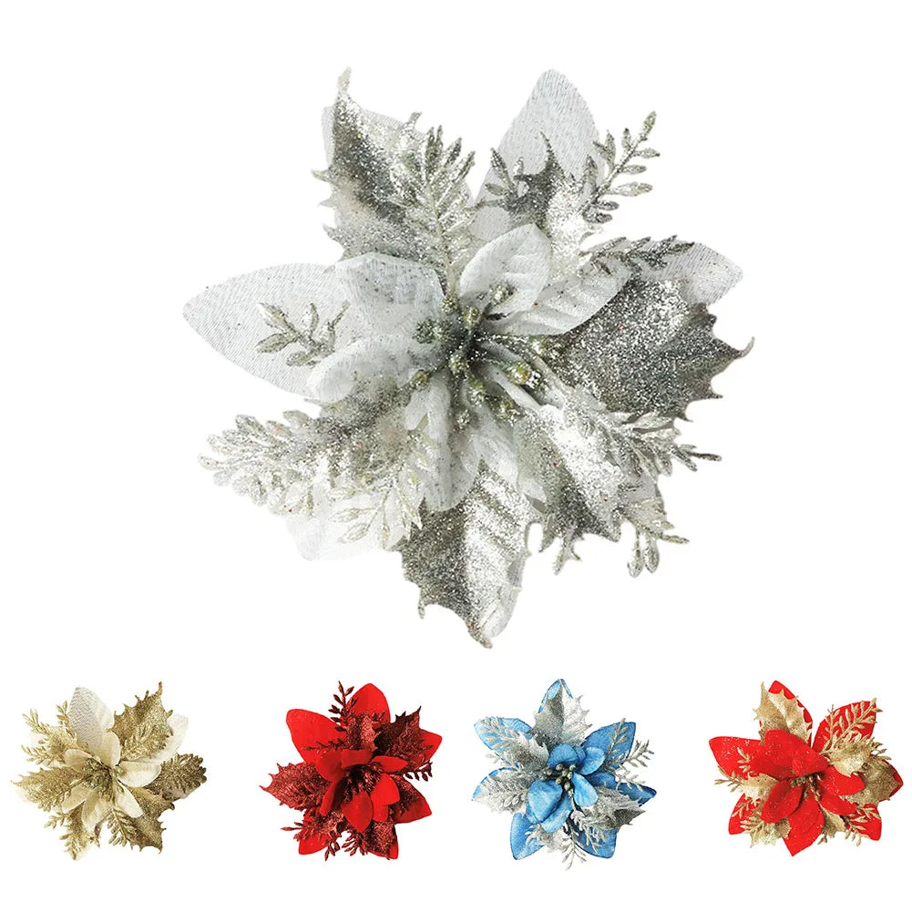 15x15cm Glitter Artifical Christmas Flowers Christmas Tree Decor For New Year Xmas Wedding Party Christmas Wreaths Rattan Oasis Select