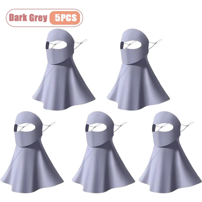 1-10PCS Ice Silk Face Mask Women Cooling Breathable UV Protection Eye Cover Summer Sun Mask Dustproof Stylish Face Gaiter Oasis Select Dark Grey-5PCS