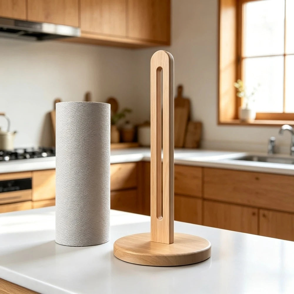 Wooden Vertical Tissue Stand Non Slip Base Countertop Roll Paper Rack Stable Desktop Organizer Household Fitting Practical Oasis Select