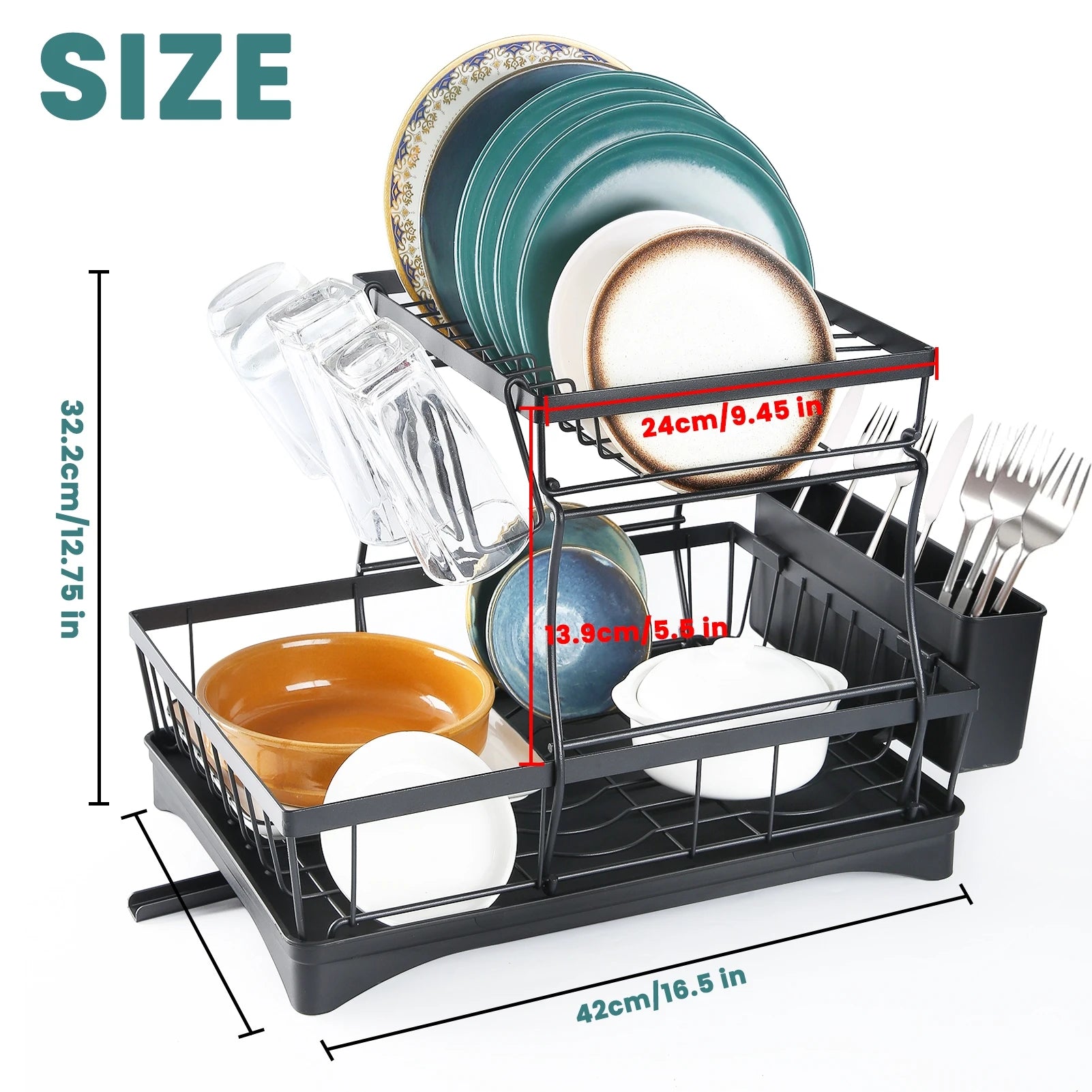 Large 2-tier dish drying rack for kitchen countertops, removable large-capacity dish draining rack Oasis Select