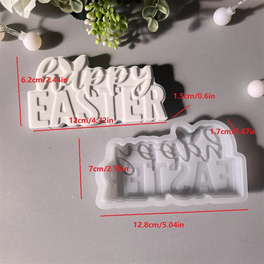 Rabbit Easter Letter Candle Silicone Mold Cute Rabbit Easter Gypsum Dropping Pendant Mold Oasis Select White