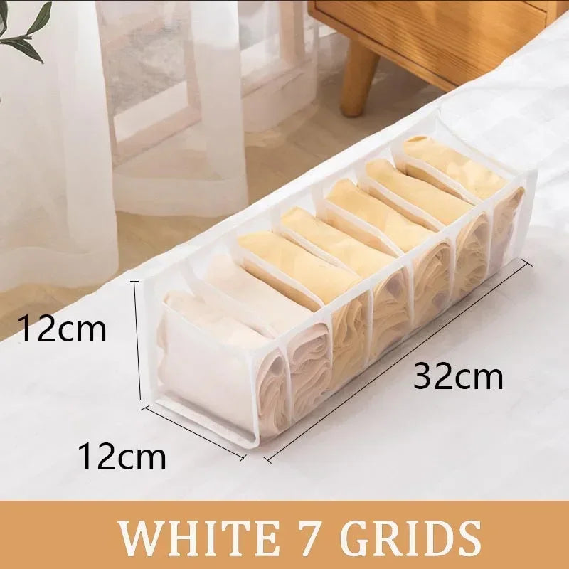 Folding Storage Pouch Laundry Organizer in The Closet Underwear Drawers Storage Bedroom Cabinet Socks Bra Storage PantsOrganizer Oasis Select white 7 girds