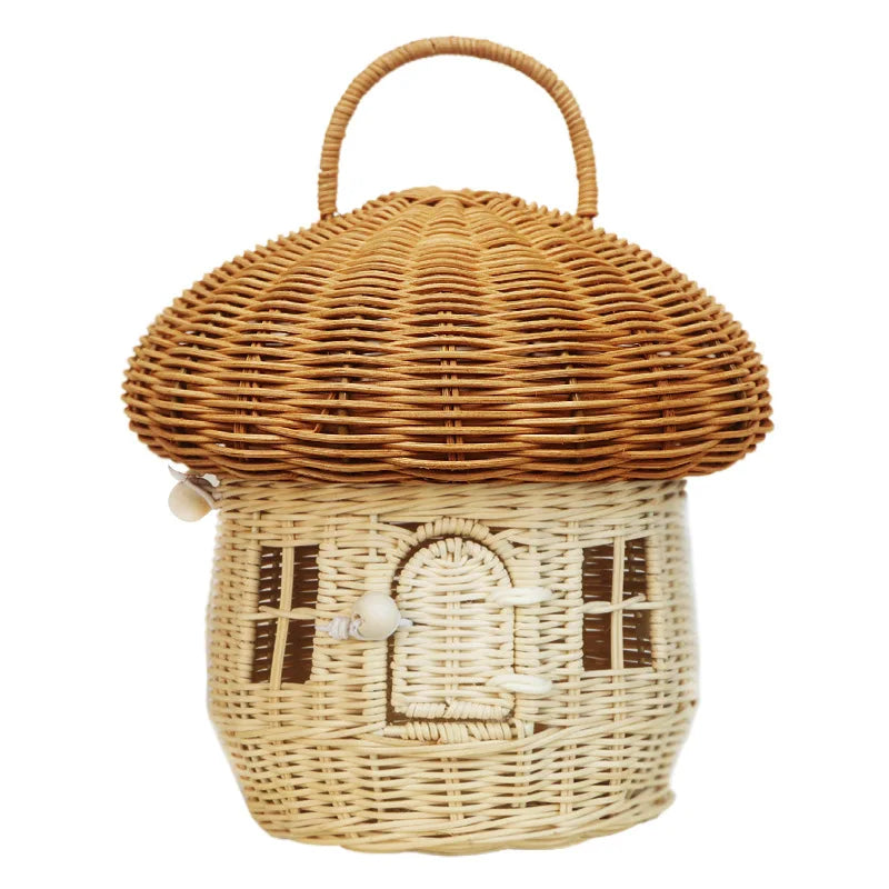 Acorn Handbag Handmade Rattan Mushroom Storage Box Children's Toy Basket Woven Storage Basket Photography Props Oasis Select A 25x26x26cm