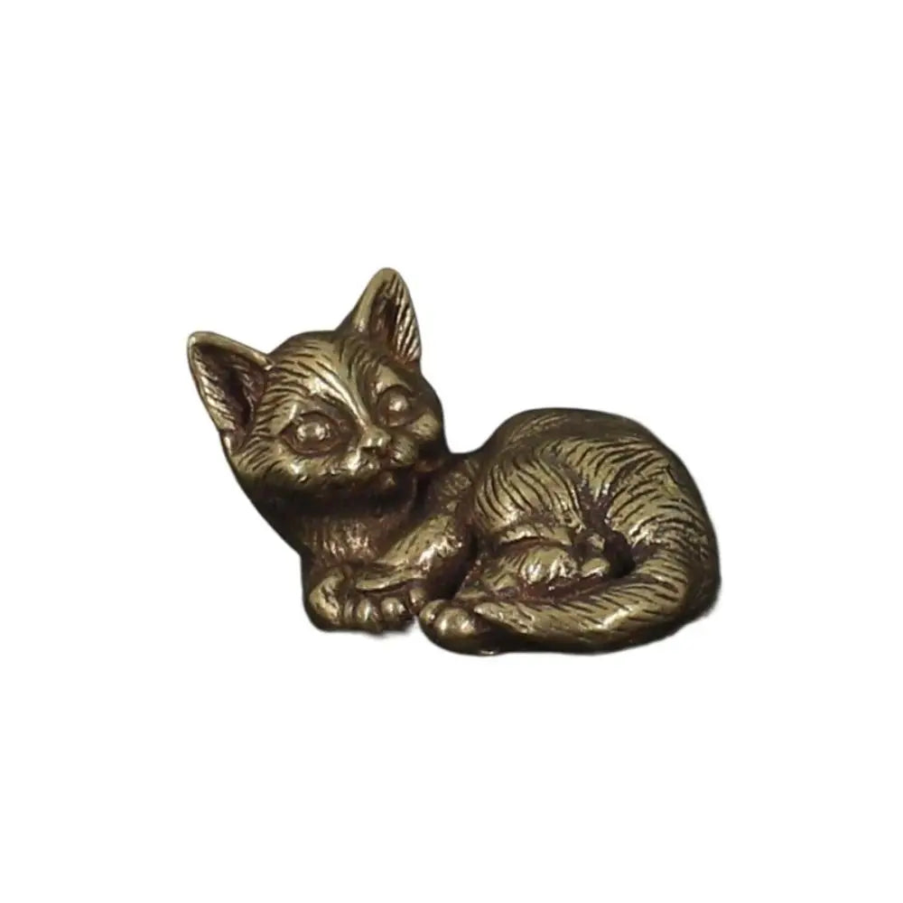 Brass Cat Figurine – Retro Mini Metal Tea Pet Statue Decor Metal Animal Figurine Oasis Select F