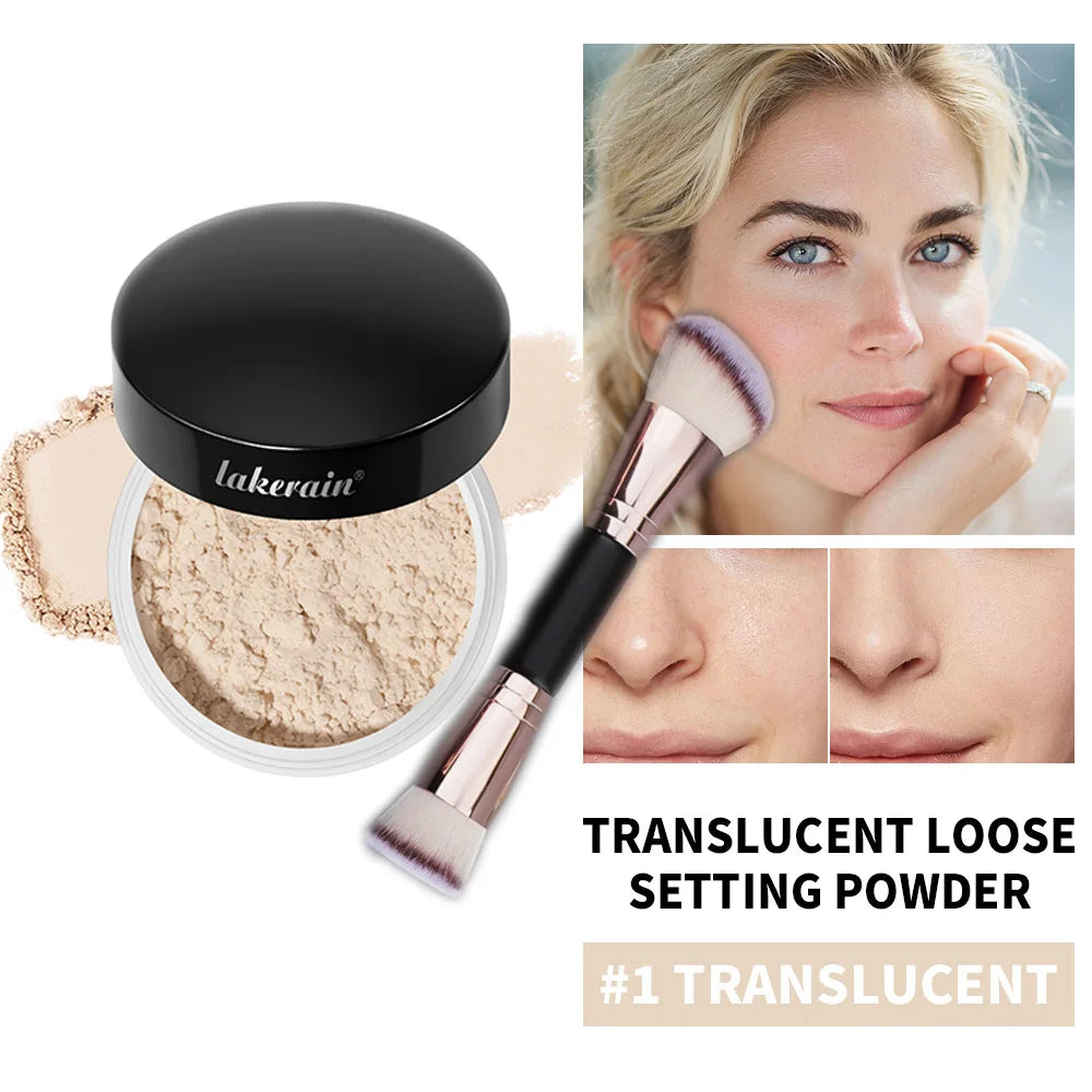 Lakerain Loose Setting Powder & Brush – 24HR Matte Finish