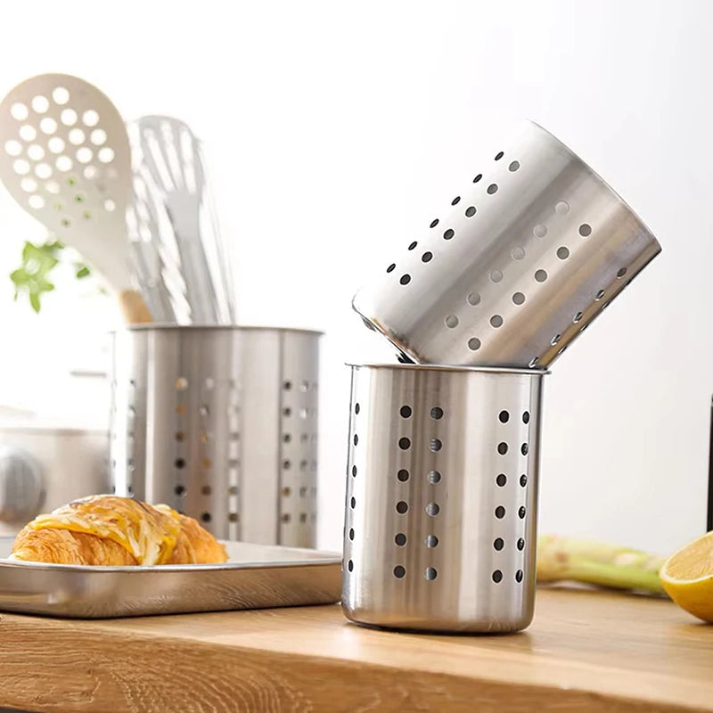 Stainless Steel Cutlery Holder Kitchen Storage Basket - Spoon Fork Chopsticks Organizer Container Drainer for Home Organization Oasis Select