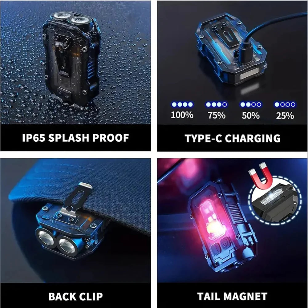 Mini Keychain Flashlight with Magnet Rechargeable Multifunction Torch Lamp Portable Clip on Flashlight Waterproof Camping Light Oasis Select