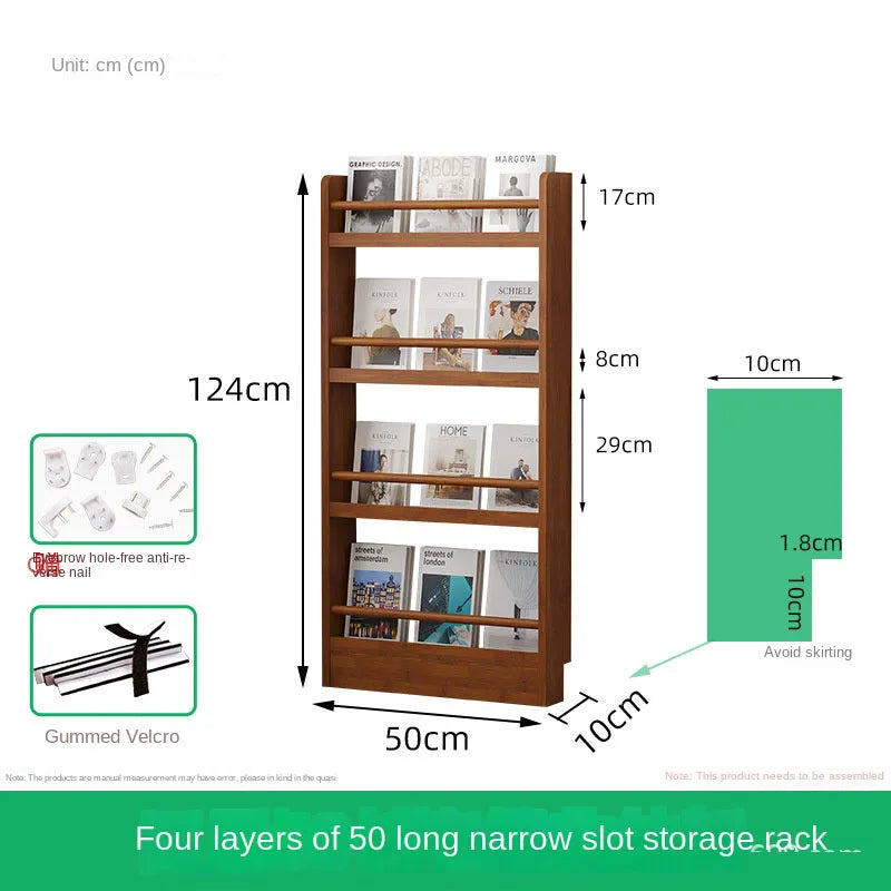 Behind the door, there is a small bookshelf, a multi-layer solid wood ultra-thin bookcase, a newspaper rack, a narrow slit child Oasis Select Five layers50cm