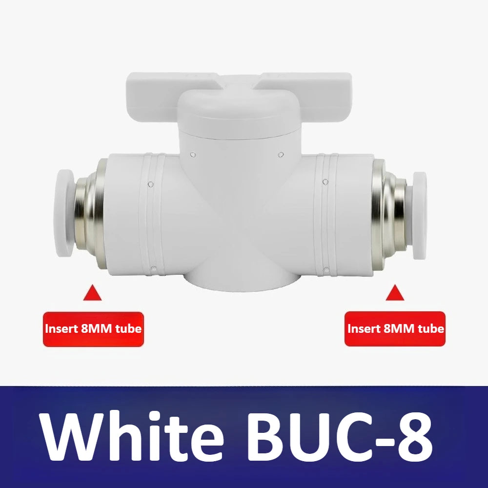 Black White BUC-4mm/6mm/8mm/10mm/12mm Pneumatic Switch Quick Insertion PU Air Pipe Joint Hand Valve Current Limit Air Valve Ball Oasis Select White 08 Direct to BUC