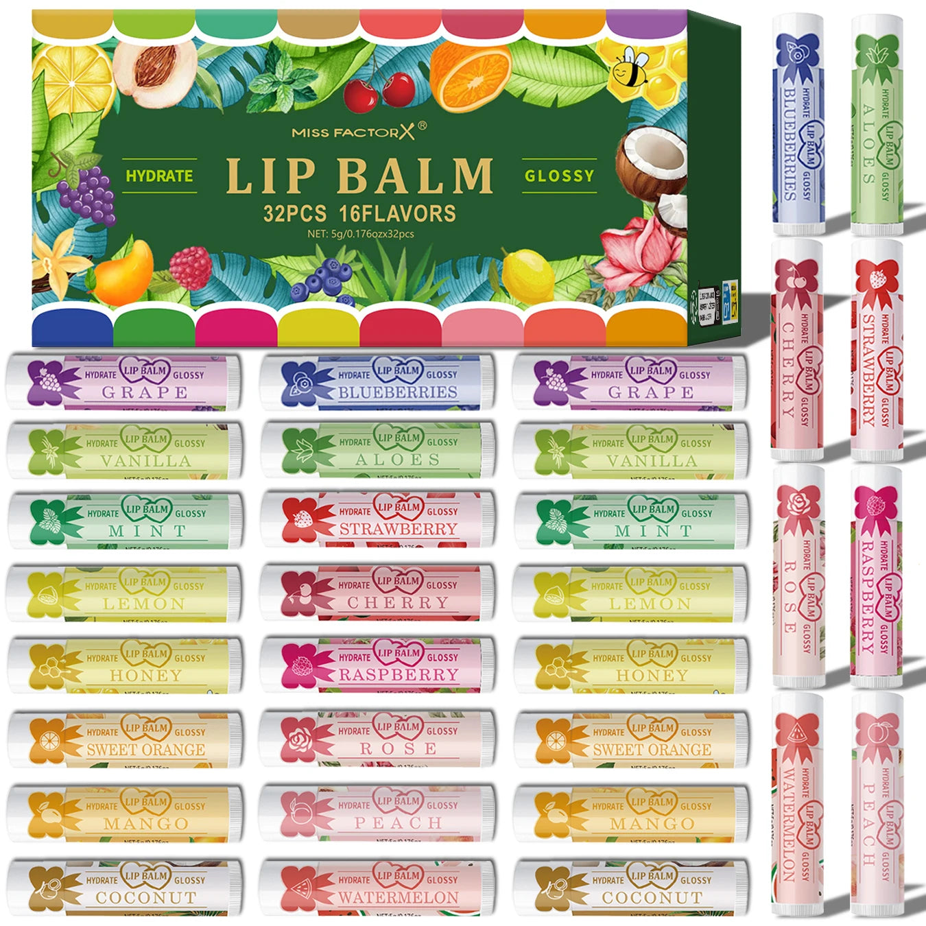 32 piece colored lipstick set -16 fragrance, natural finish, moisturizing lip care, lasting, suitable for all skin types Oasis Select