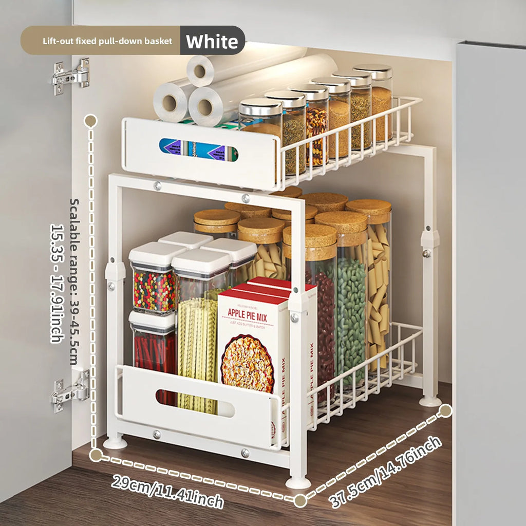 Lower sink shelf No punching, basket in cabinet, bathroom countertop finishing rack, double-layer kitchen pumping storage rack Oasis Select Lifting double 1