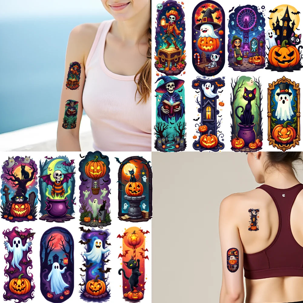 9-Pack Halloween Temporary Tattoos – Bats, Pumpkins & Ghosts