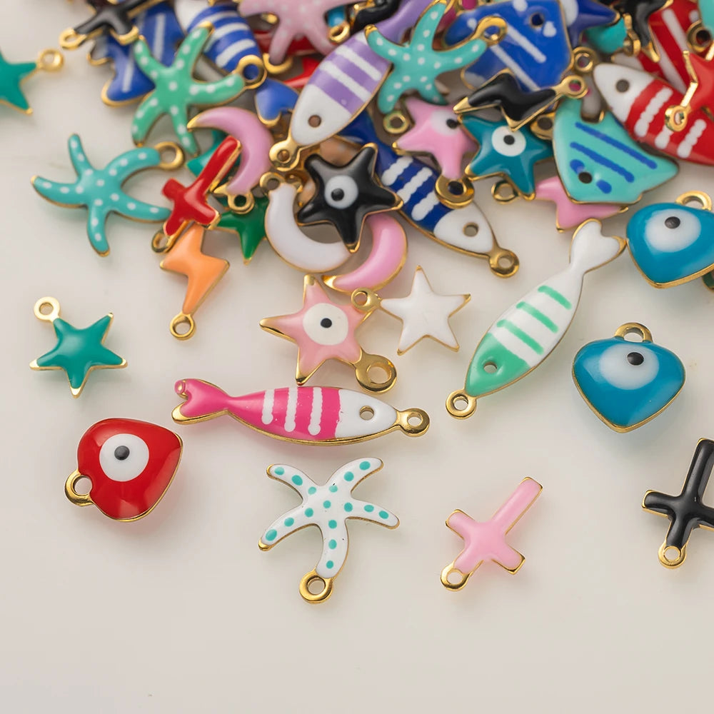 20pcs Gold Stainless Steel Moon Heart Star Fish Charms Enamel Pendant for Jewelry Making Findings DIY Necklace Bracelet Bulk Oasis Select