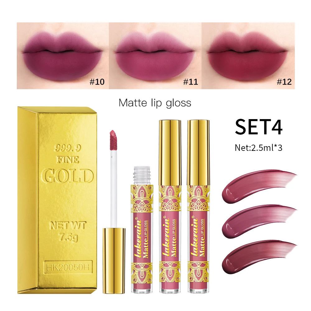 Matte Liquid Lipstick Set | Waterproof Velvet Lip Gloss 3 Colors