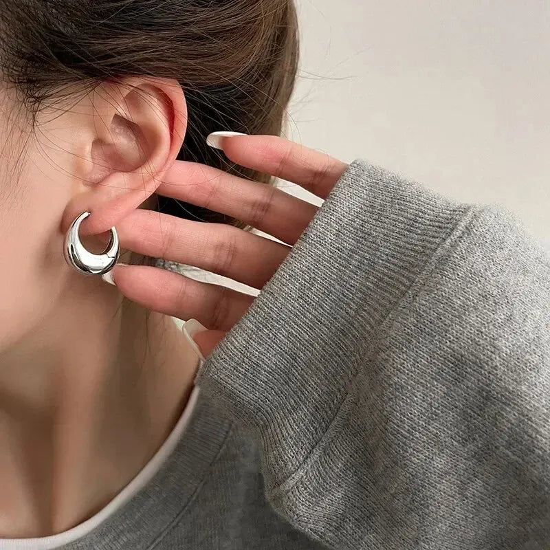 925 Sterling Silver Korean Geometric Hoop Earrings for Women Hoop Earrings Oasis Select