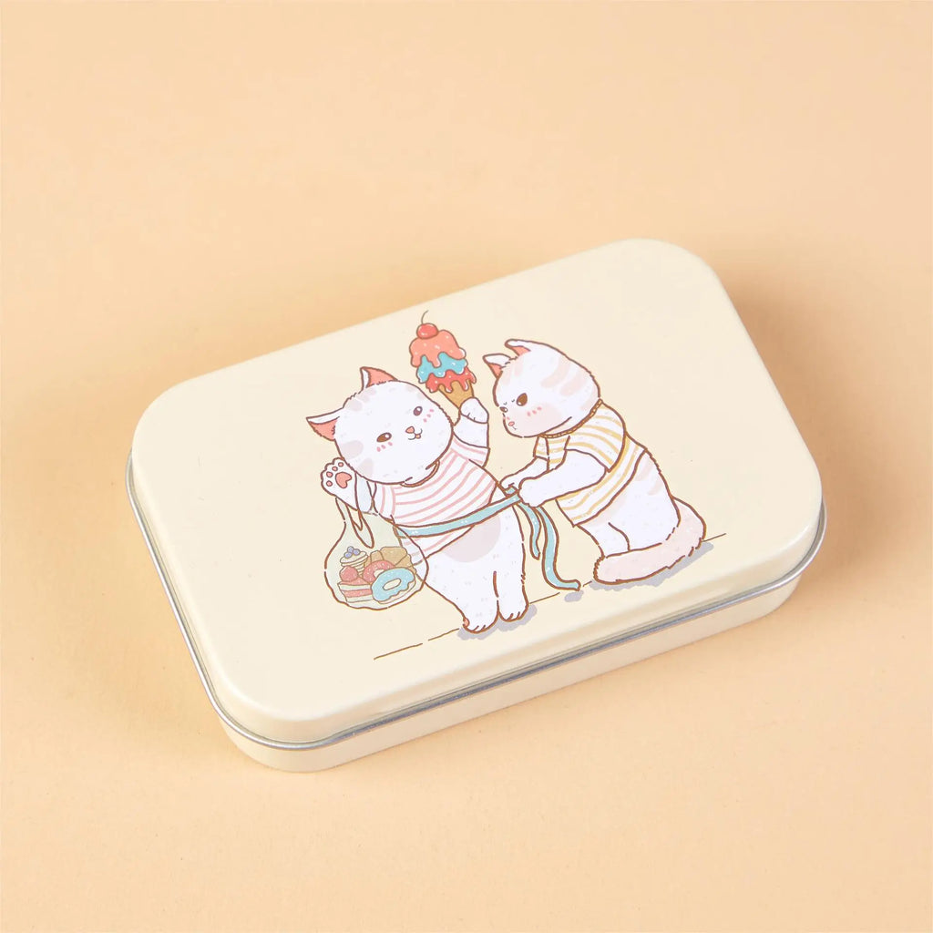 New Cartoon Cat Jewelry Tin Case Sealed Jar Packing Boxes Hairpin Candy Flip Storage Box Small Storage Cans Headphones Gift Box Oasis Select B