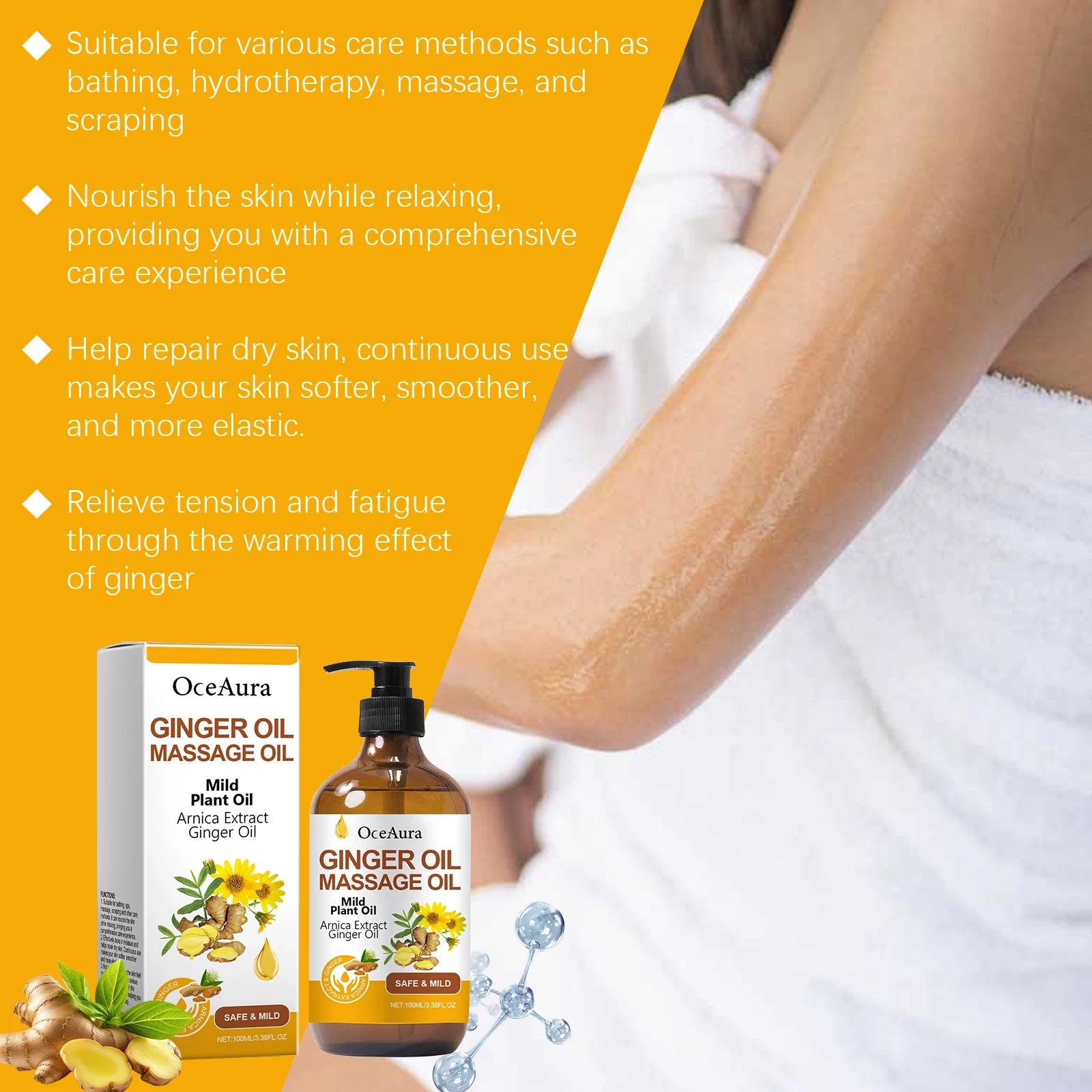 OceAura Ginger Body Massage Oil – Moisturizing & Tightening 100ml