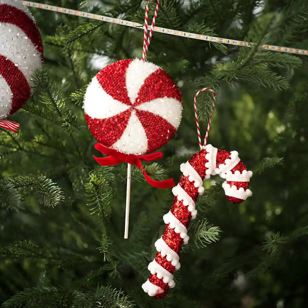 Christmas Tree Ornaments Red and White Walking Sticks Candies Christmas Ball Decorations Scene Arrangement Christmas Decor Oasis Select