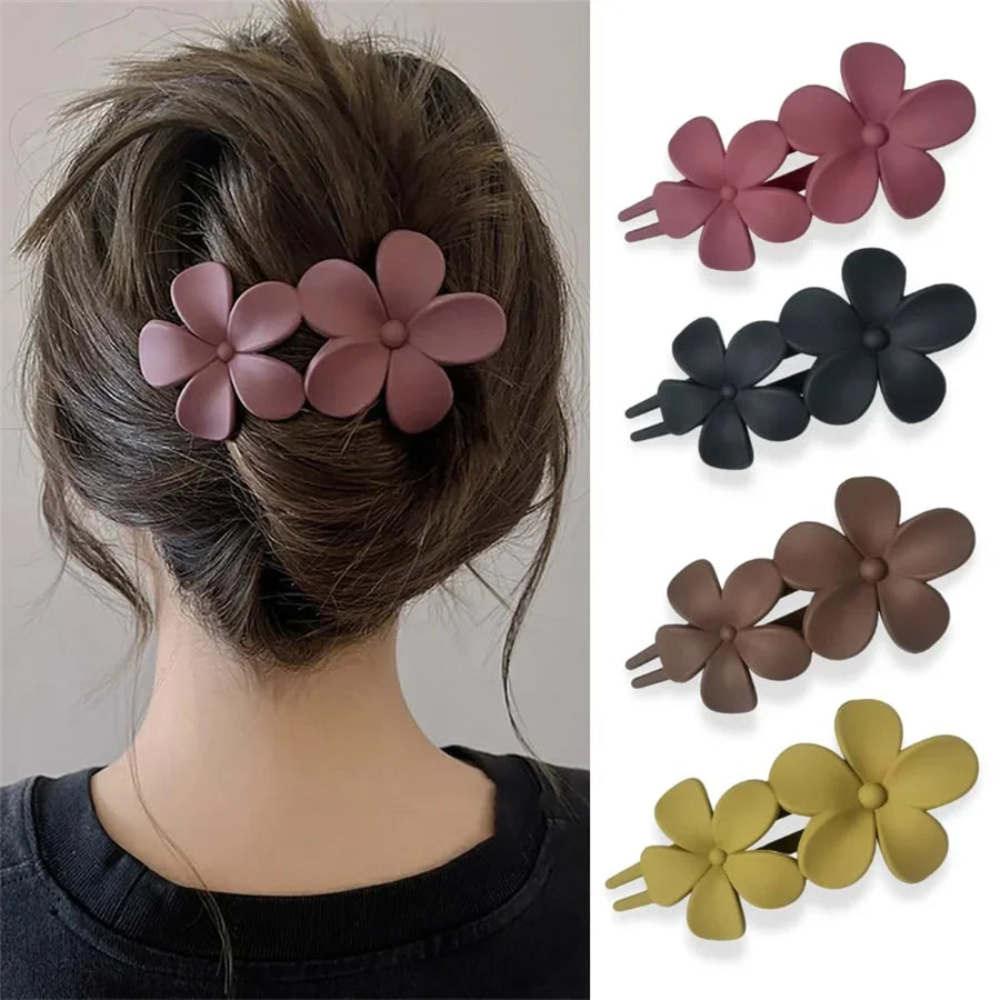 flower Hair Clips Matte French Hair Barrette Black Floral Hairpins Hair Claw Clips Non-Slip Hair Clamps Grab Elegant Hair Oasis Select 4pcs