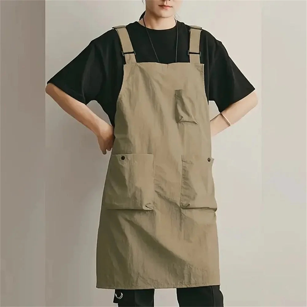 New Korea Waterproof Apron Outdoor Barber, Coffee Shop, Catering Workwear Apron, Unisex Household Kitchen Workwear Home Garden Oasis Select Khaki