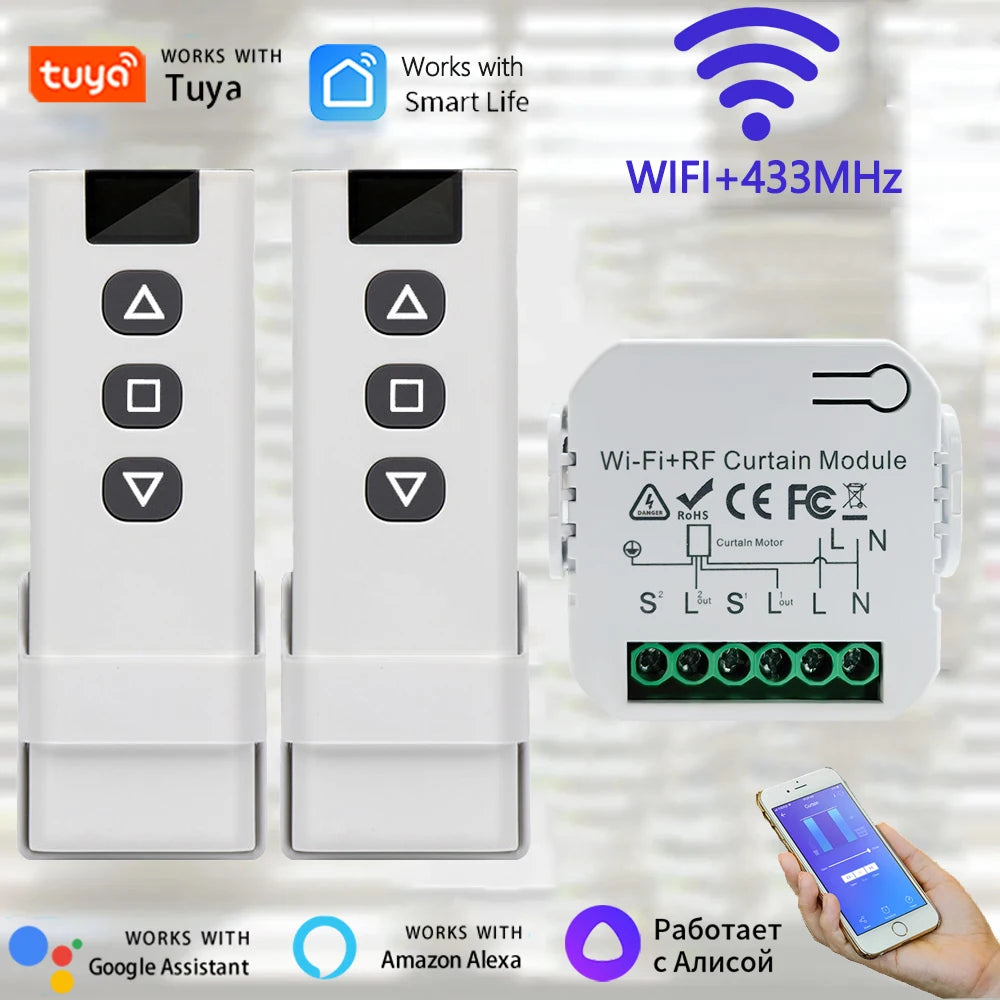 WiFi Smart Curtain Switch Tuya Electric Rolling Shutter Door Controllers 433MHz APP Remote Smart Life App For Google Home Alexa Oasis Select