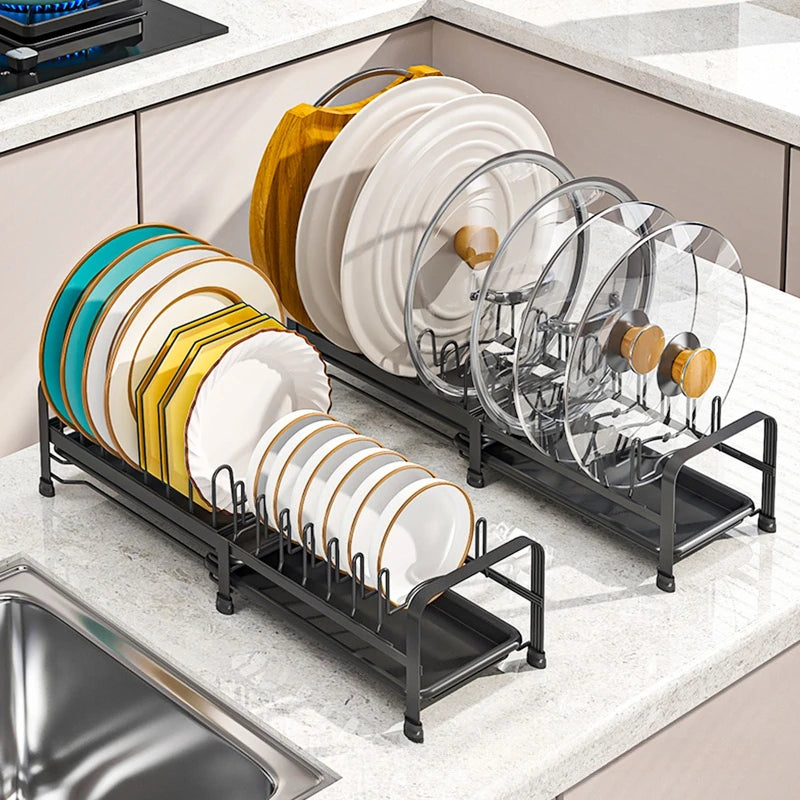 Retractable Dish Storage Rack Kitchen Pot Lid Rack Single Layer Drain Rack Bowl Dish Drain Shelf in Cabinet Oasis Select