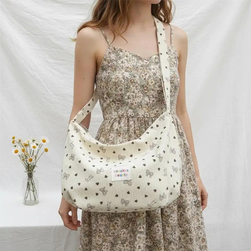 Women's Bow Corduroy Crossbody Bag | Casual Canvas Shoulder Bag