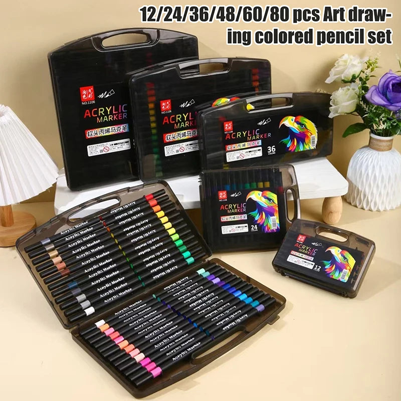 12/24/36/48/60/80PCS Colors Soft Headed Different Color Acrylic Marker Pen, Color Art Graffiti Pen, Waterproof, Opaque Oasis Select