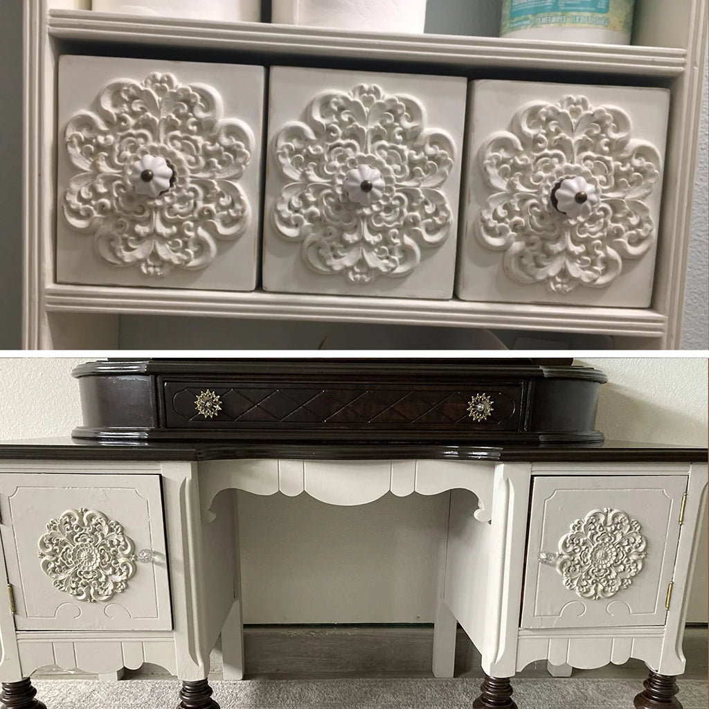 1 pc unpainted round flower carved natural wood decal retro furniture decorative accessories for door cabinets cupboards Oasis Select