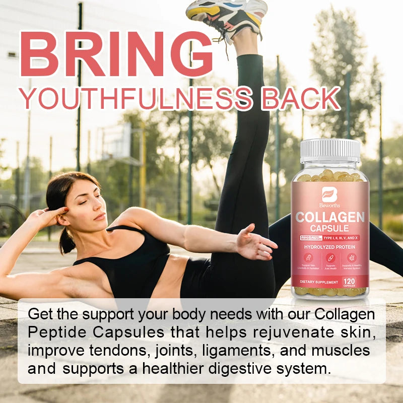 BEWORTHS Collagen Capsules Type I, II, III, V & X Hydrolyzes Protein Collagen Peptides Immune System and Skin, Joint Health Oasis Select