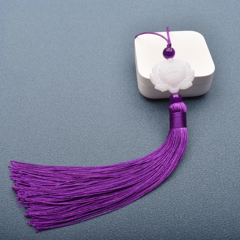 1 Pcs White jade lotus Fringe Trim Bookmark Silk Tassels Pendant DIY Sewing Curtains Accessories Clothes Bag Craft Supplies Oasis Select Purple 1 PCS