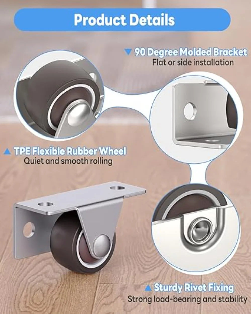 4Pcs Silent Rubber Casters, Drawer Wheels, for Furniture, Kitchen Cabinet Table ,of Side Installation Low Profile Replace wheel Oasis Select