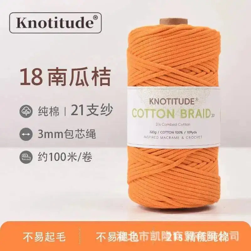 3mm Macrame Braid Cotton Cord 109Yards Pure Cotton Rope For Bracelet Knots, DIY Craft Making 100m Oasis Select Pumpkin Orange 3.0mm 100m