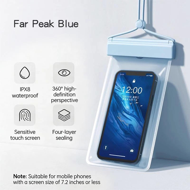 SUSU Universal Transparent Waterproof Touchscreen Phone Pouch Outdoor Diving And Swimming Crossbody Phone Case Oasis Select Blue